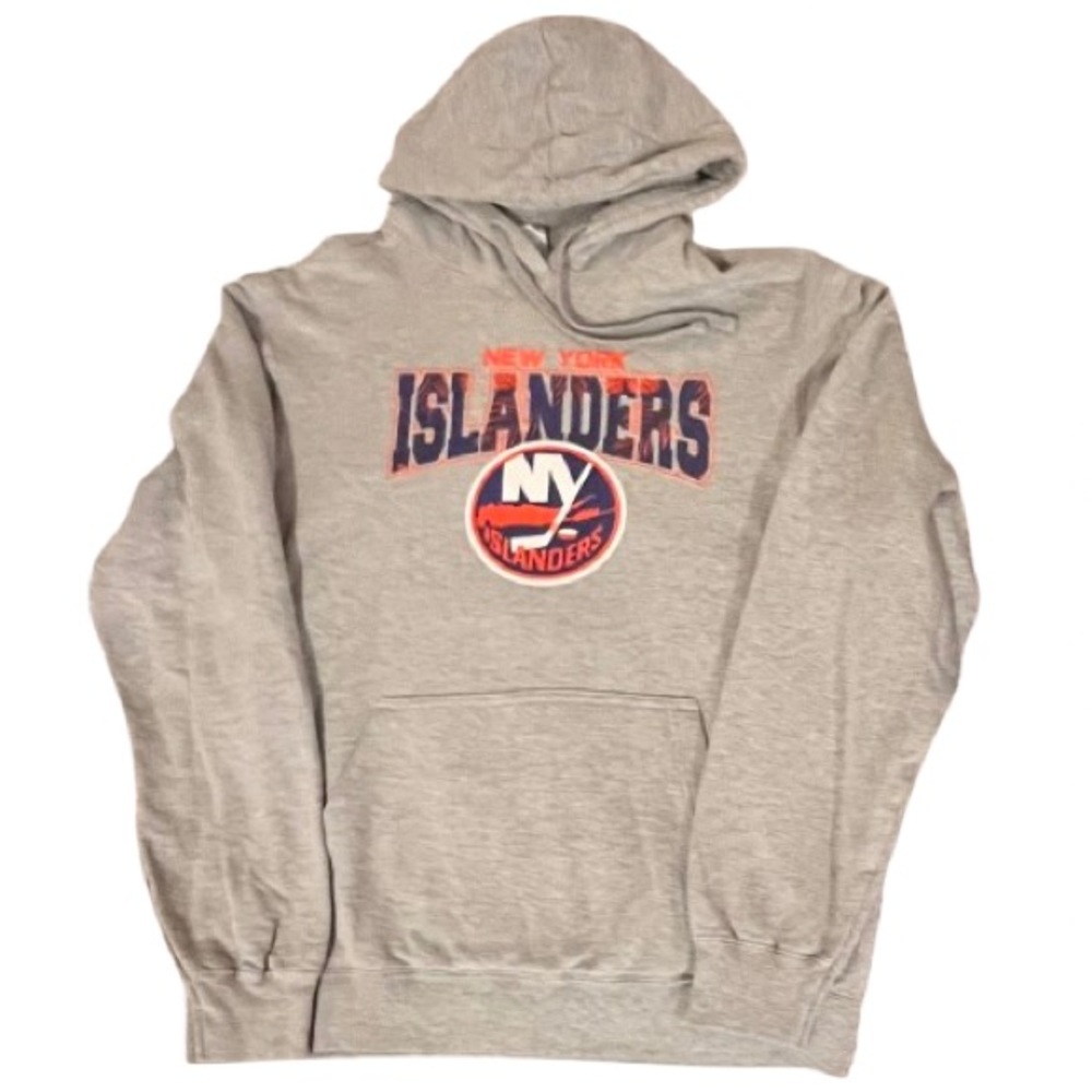 New York Islanders-Heather Gray Logo Pullover Hoodie. Size: Large